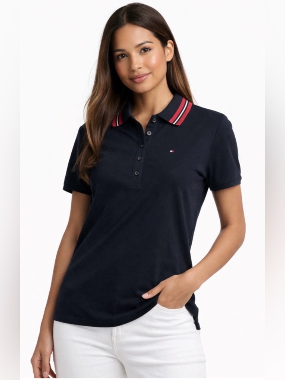 Tommy Hilfiger/ As New Navy Polo Tee with Red & White Trim Sz M